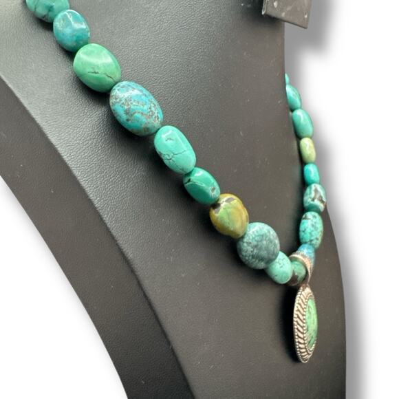 Carolyn Pollack Blue Green Turquoise Sterling Silver Southwest Pendant Necklace - Picture 3 of 10